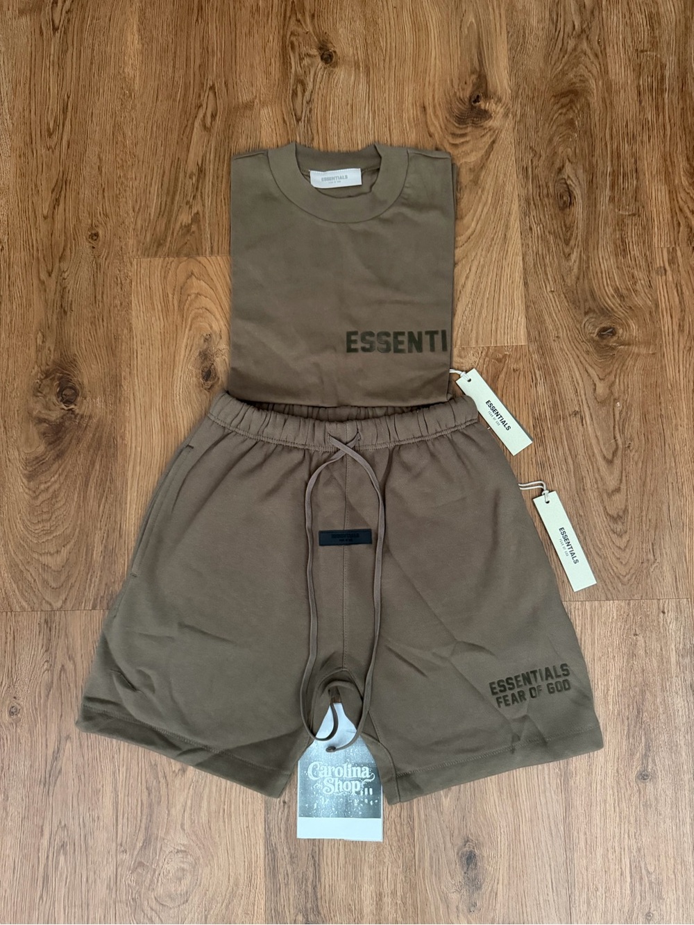 Fear of God Essentials WOOD Tee & Shorts SET 🪵 - Picture 2 of 15